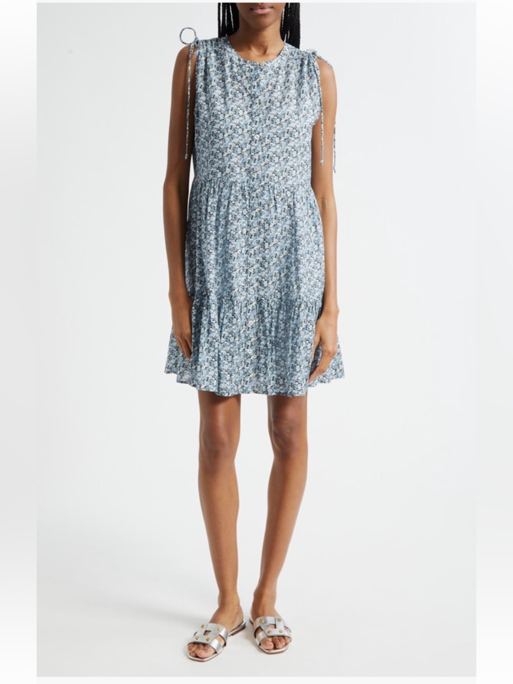 Veronica Beard Yulianna Dress Lake Mist Blue Floral Short with Slip XS NWT